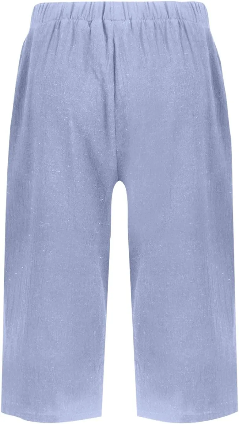 Bermuda Shorts for Women Knee Length Capris Lightweight Summer Straight Leg Beach Shorts with Pockets