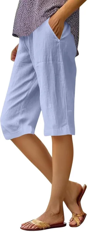 Bermuda Shorts for Women Knee Length Capris Lightweight Summer Straight Leg Beach Shorts with Pockets