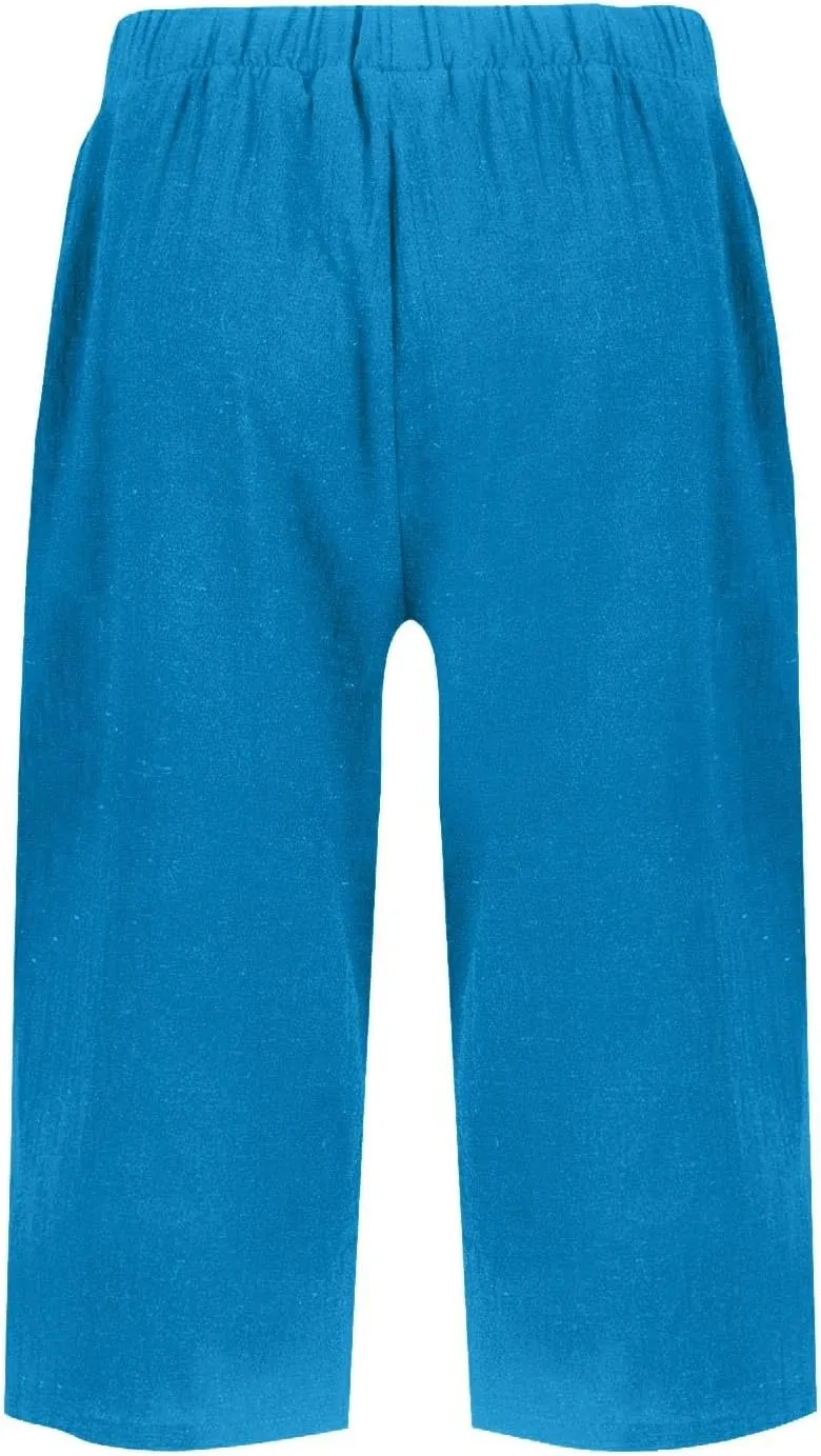 Bermuda Shorts for Women Knee Length Capris Lightweight Summer Straight Leg Beach Shorts with Pockets