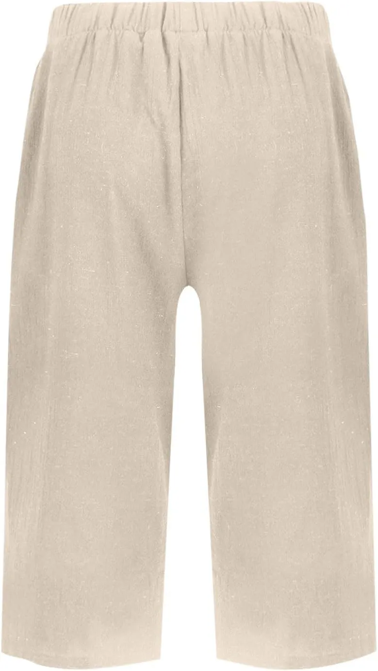 Bermuda Shorts for Women Knee Length Capris Lightweight Summer Straight Leg Beach Shorts with Pockets