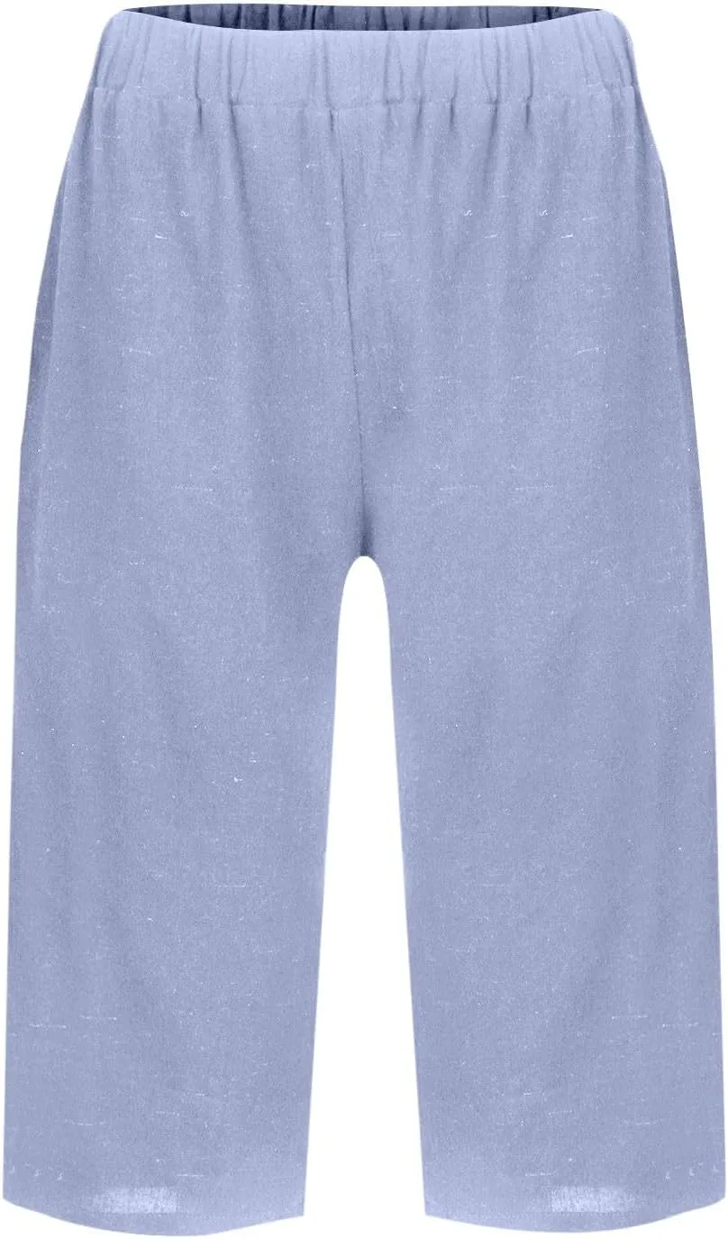 Bermuda Shorts for Women Knee Length Capris Lightweight Summer Straight Leg Beach Shorts with Pockets
