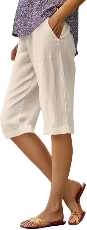 Bermuda Shorts for Women Knee Length Capris Lightweight Summer Straight Leg Beach Shorts with Pockets