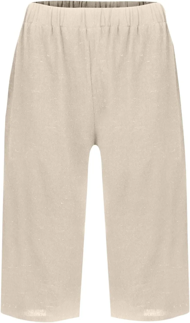 Bermuda Shorts for Women Knee Length Capris Lightweight Summer Straight Leg Beach Shorts with Pockets