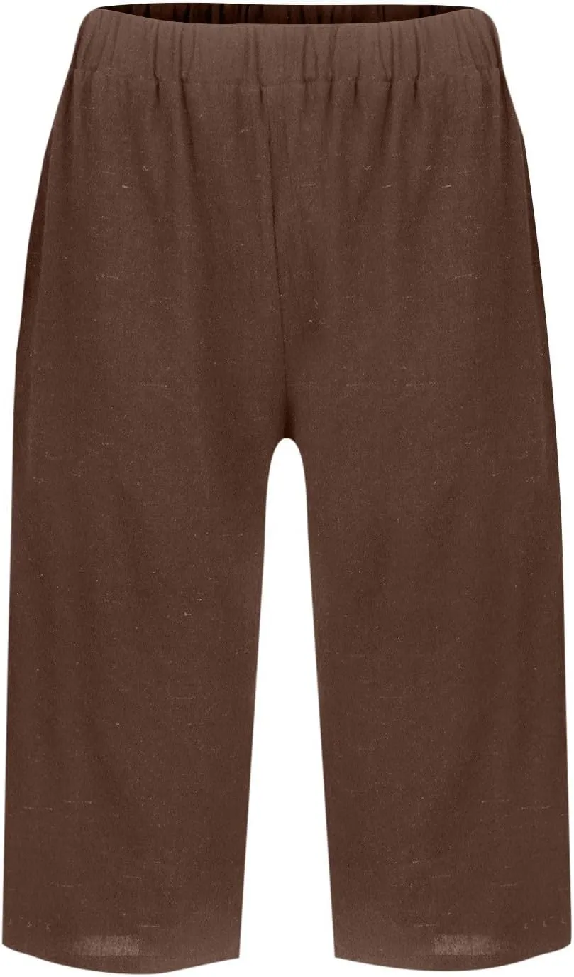 Bermuda Shorts for Women Knee Length Capris Lightweight Summer Straight Leg Beach Shorts with Pockets