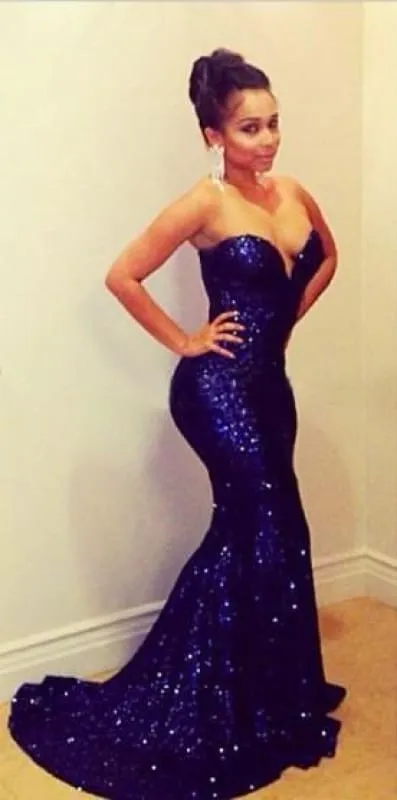 Bridelily 2019 Sparkly Sequined Prom Dress Sweetheart Sequined Mermaid Sexy Evening Gowns with Train