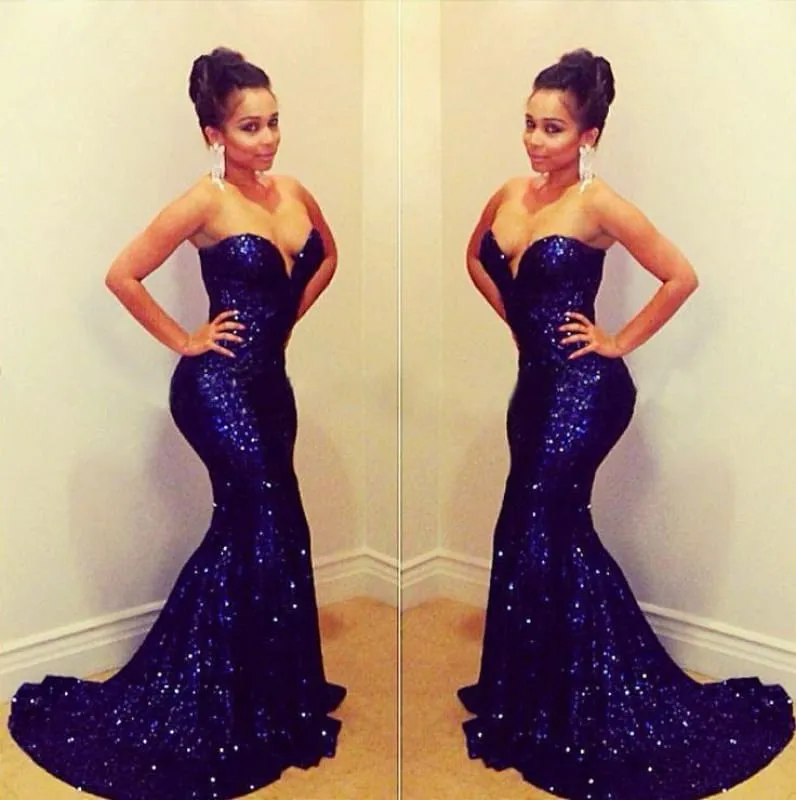 Bridelily 2019 Sparkly Sequined Prom Dress Sweetheart Sequined Mermaid Sexy Evening Gowns with Train