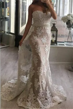 Bridelily 2019 Tulle Appliques Pearl Prom Dresses Mermaid Beaded Sweetheart with Train