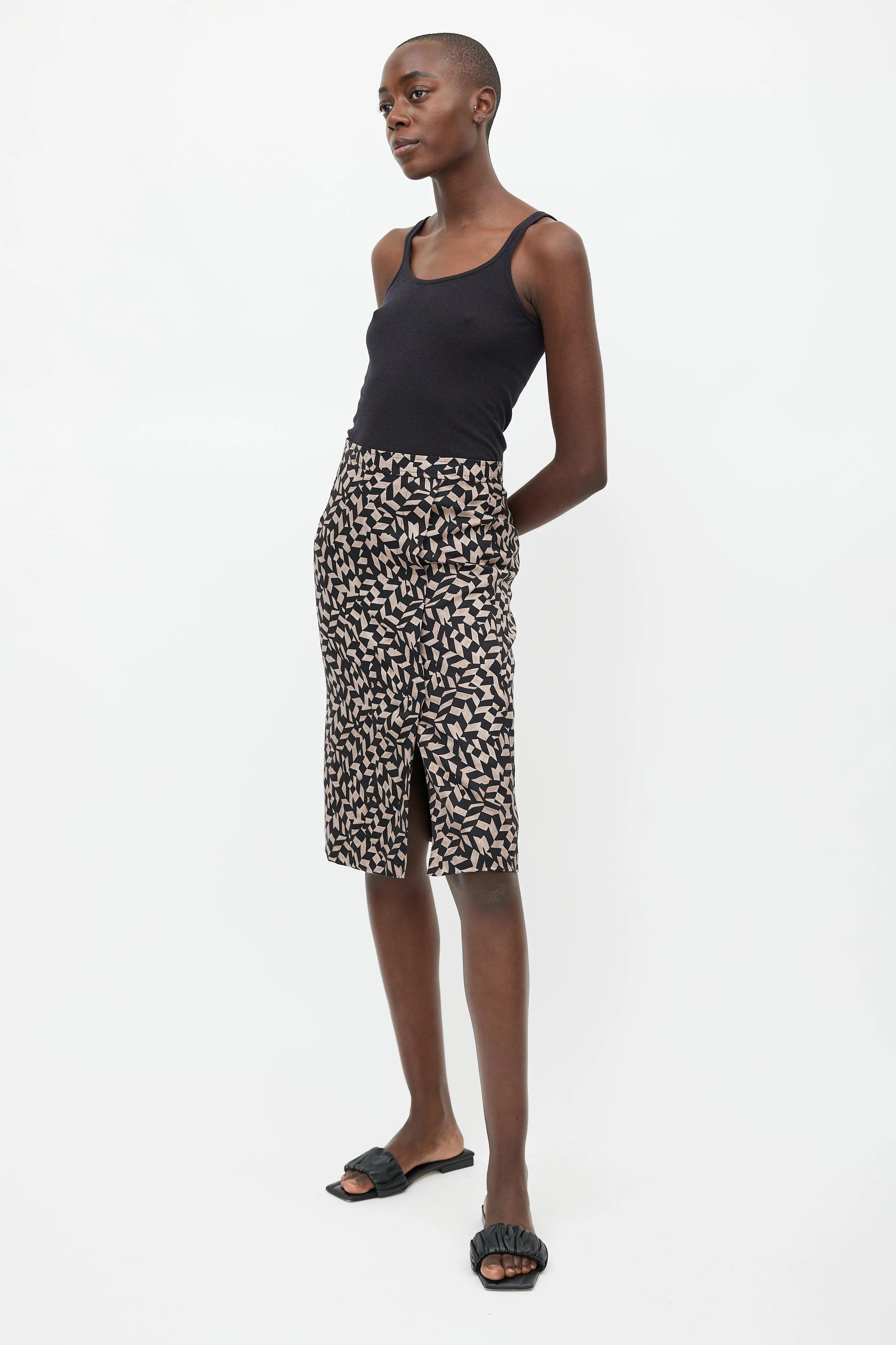 Brown & Black Silk Print Skirt
