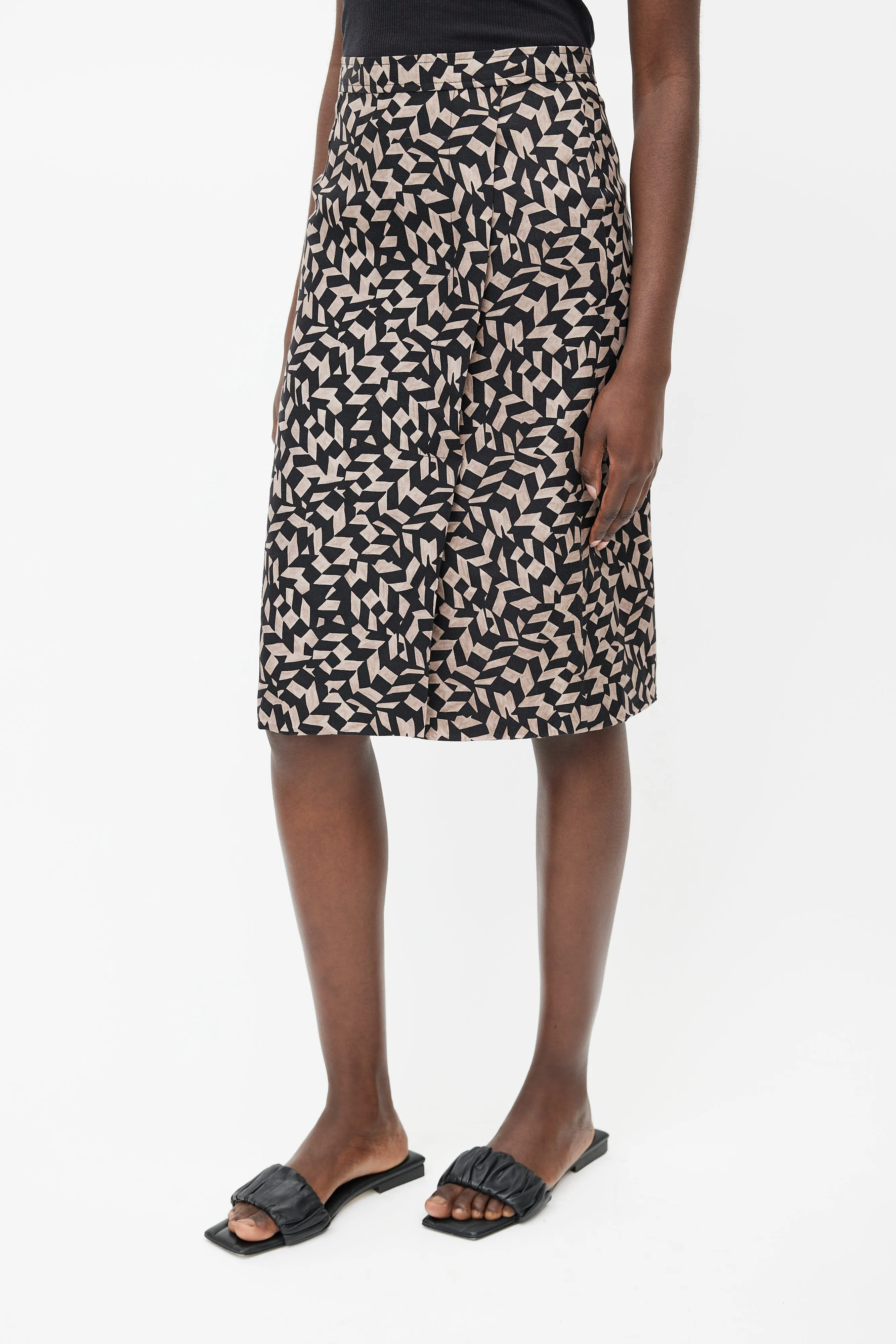 Brown & Black Silk Print Skirt