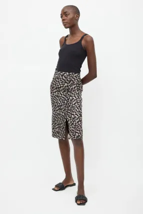 Brown & Black Silk Print Skirt