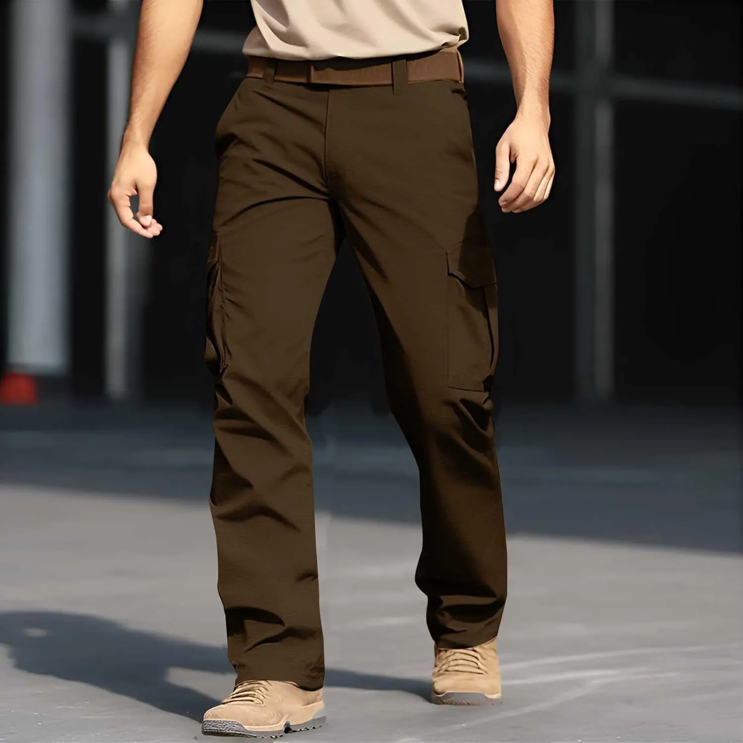 Cargo Pants for Men Relaxed Fit Stretch Construction Work Pants Elastic Waist Ripstop Outdoor Hiking Pants 6 Pockets