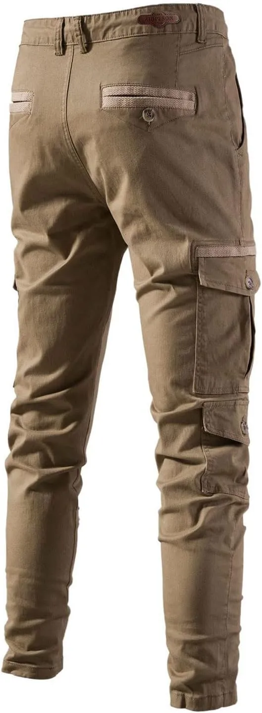 Cotton Linen Pants Men 2023 Fashion Buckle Zipper Solid Stretch Cargo Pants Classic Skinny-Fit Straight Trousers