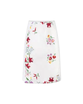 Embroidered Linen Slit Skirt