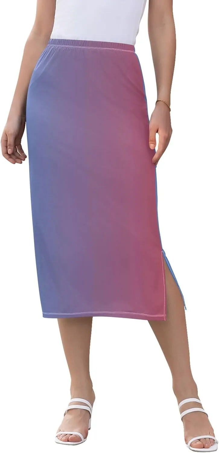 Grey Gradient Midi Skirts with Slit Womens Cute Pencil Skirt High Waist Stretch Summer Skirt S