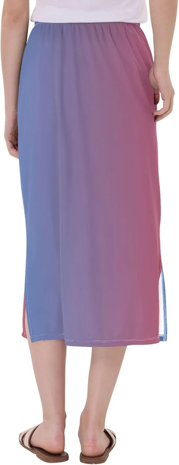 Grey Gradient Midi Skirts with Slit Womens Cute Pencil Skirt High Waist Stretch Summer Skirt S