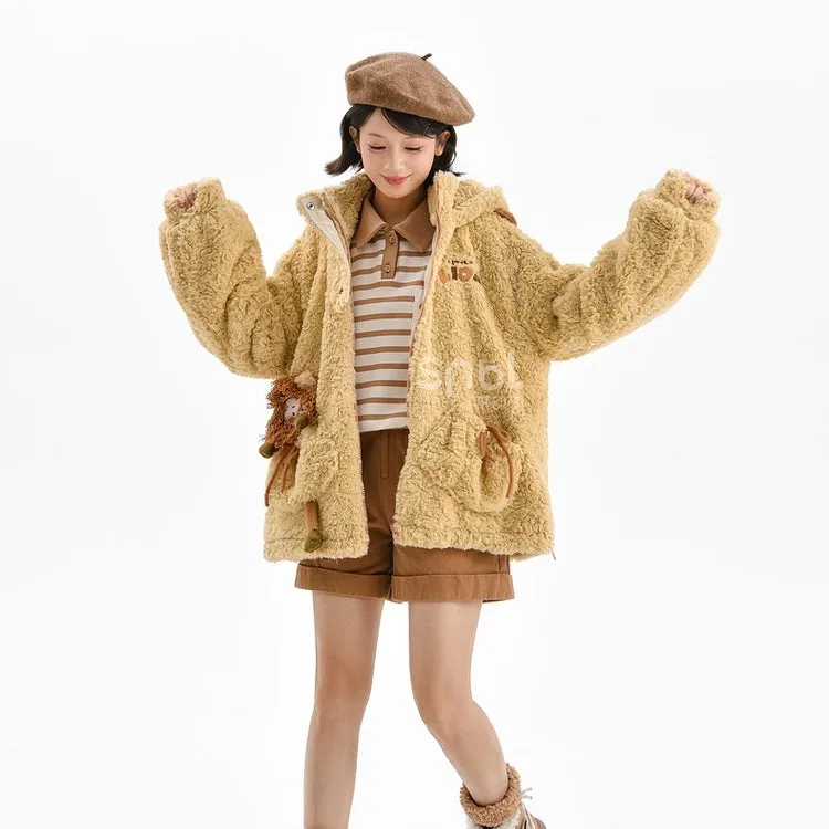 Kawaii Cartoon Lion Plush Hooded Coat