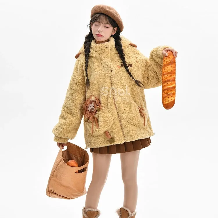 Kawaii Cartoon Lion Plush Hooded Coat