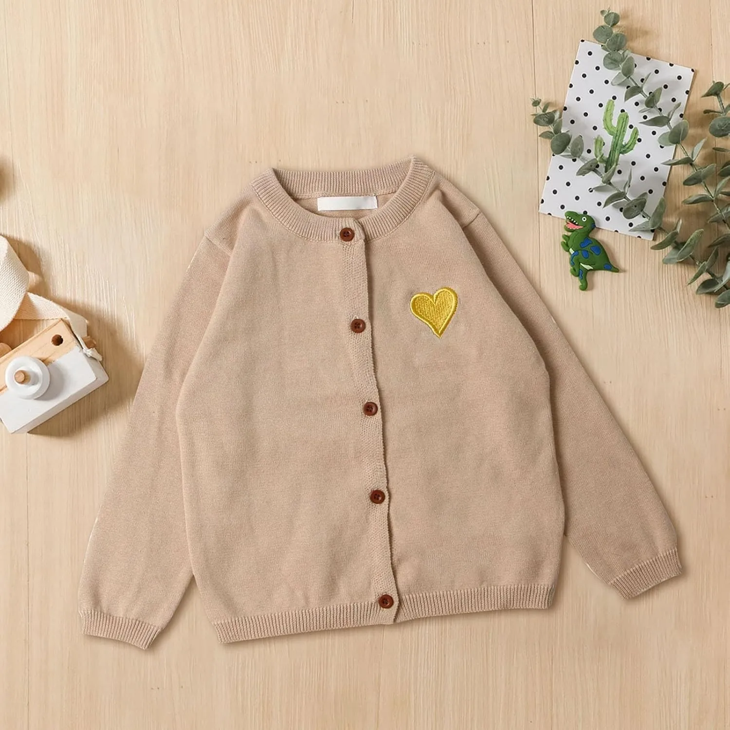Kids Girls Button Front Cardigan Long Sleeve Knit Sweater for Girls Knit Shirt Jacket Cute Heart Print Preppy Cardigan