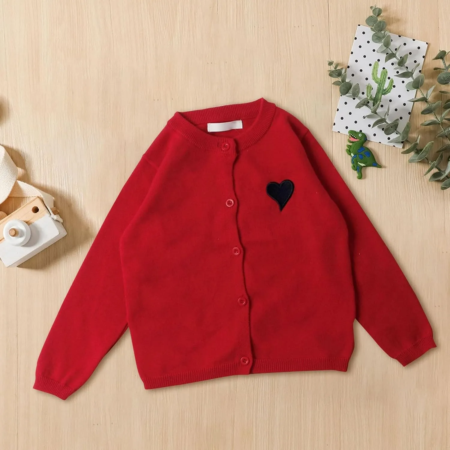 Kids Girls Button Front Cardigan Long Sleeve Knit Sweater for Girls Knit Shirt Jacket Cute Heart Print Preppy Cardigan