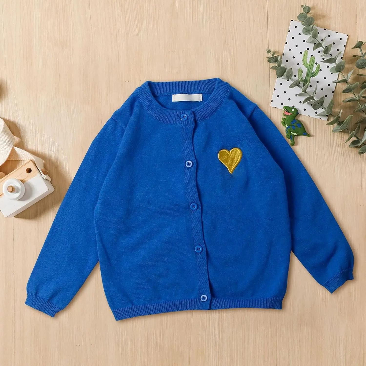 Kids Girls Button Front Cardigan Long Sleeve Knit Sweater for Girls Knit Shirt Jacket Cute Heart Print Preppy Cardigan