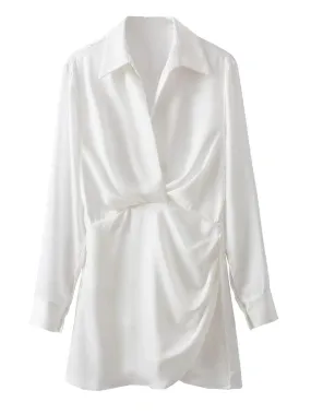 Ladies Satin Faux Solid Color Mini Dress 2650