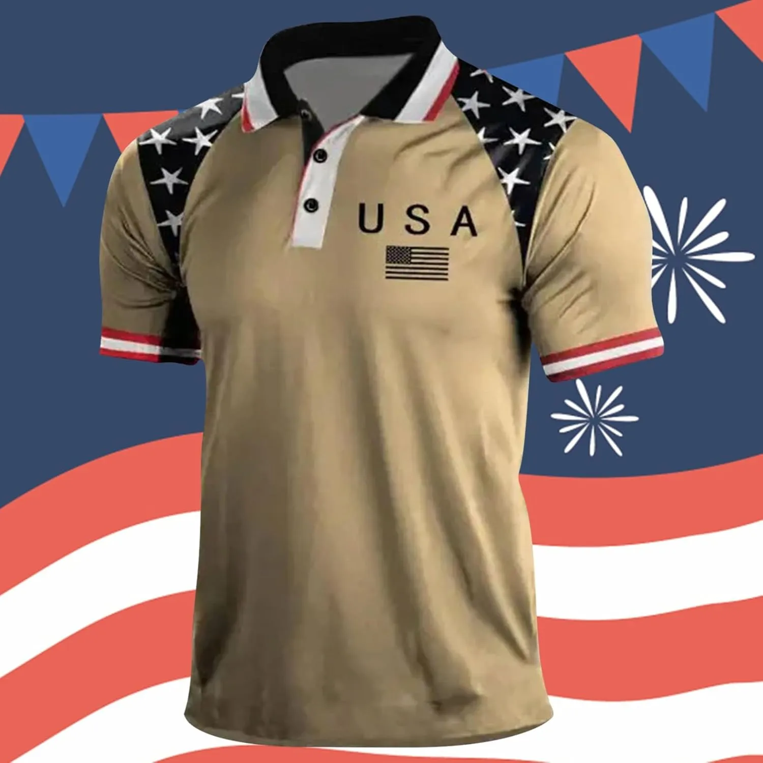 Men's 4th of July 1776 Polo Shirt Patriotic Golf Shirts for Men American Flag Print Short Sleeve T-Shirts