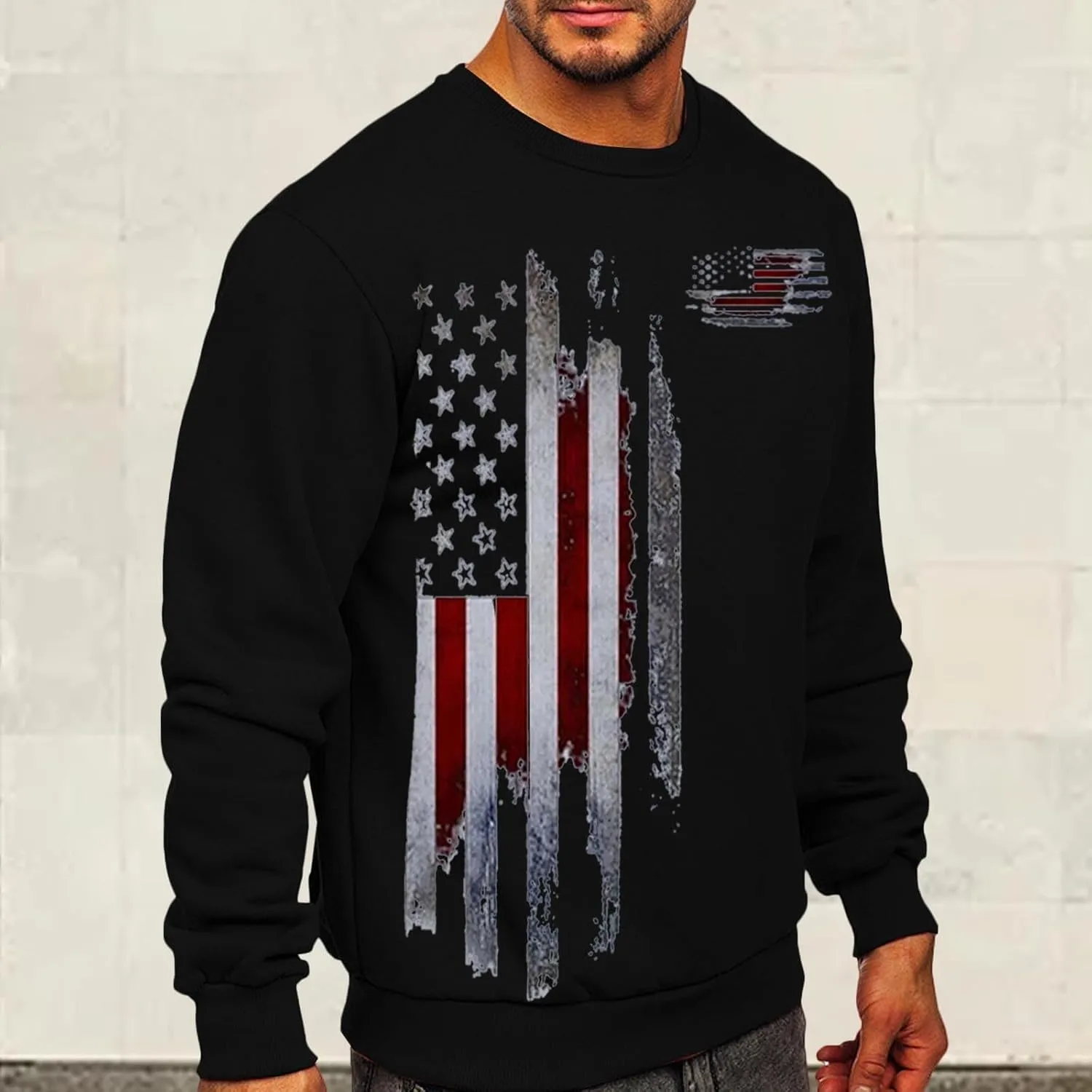 Mens America Flag Printed Pullover Top Casual Men's Crew Neck Patriotic Tshirt Big and Tall Loose Vintage Sweatshirt