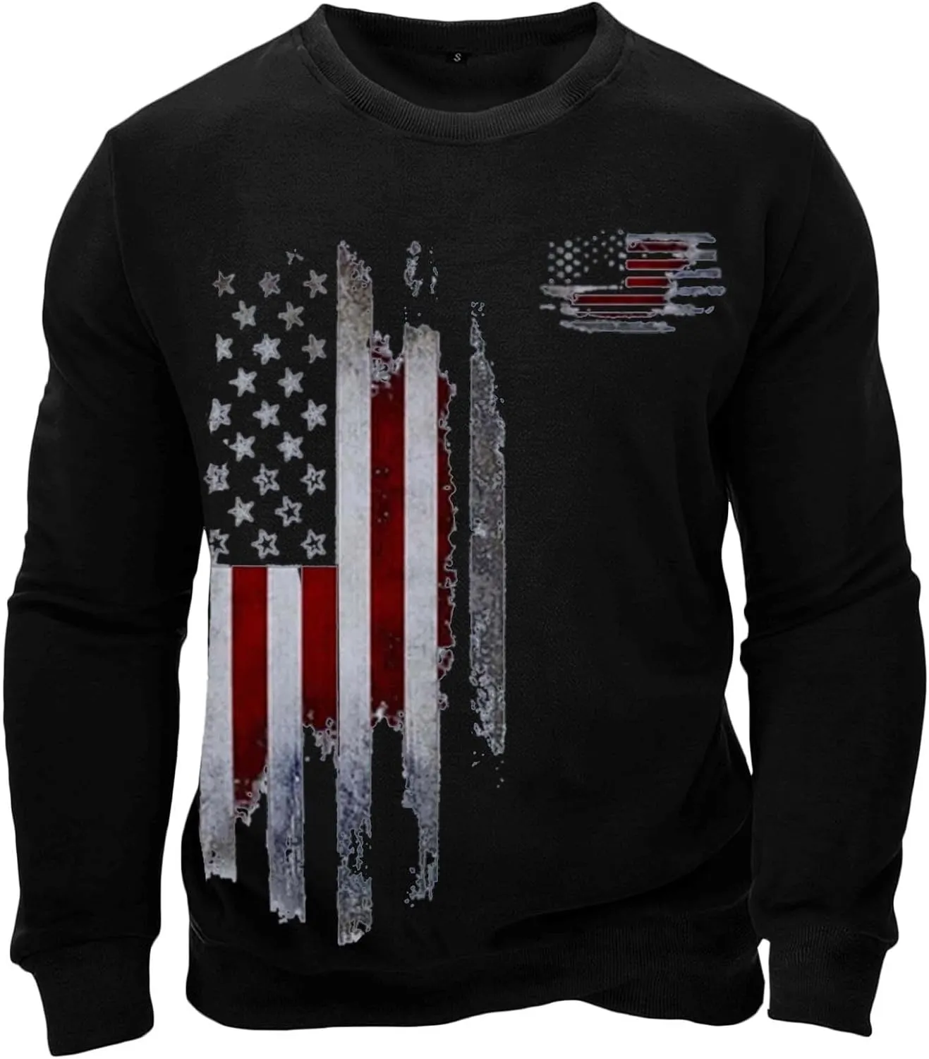 Mens America Flag Printed Pullover Top Casual Men's Crew Neck Patriotic Tshirt Big and Tall Loose Vintage Sweatshirt