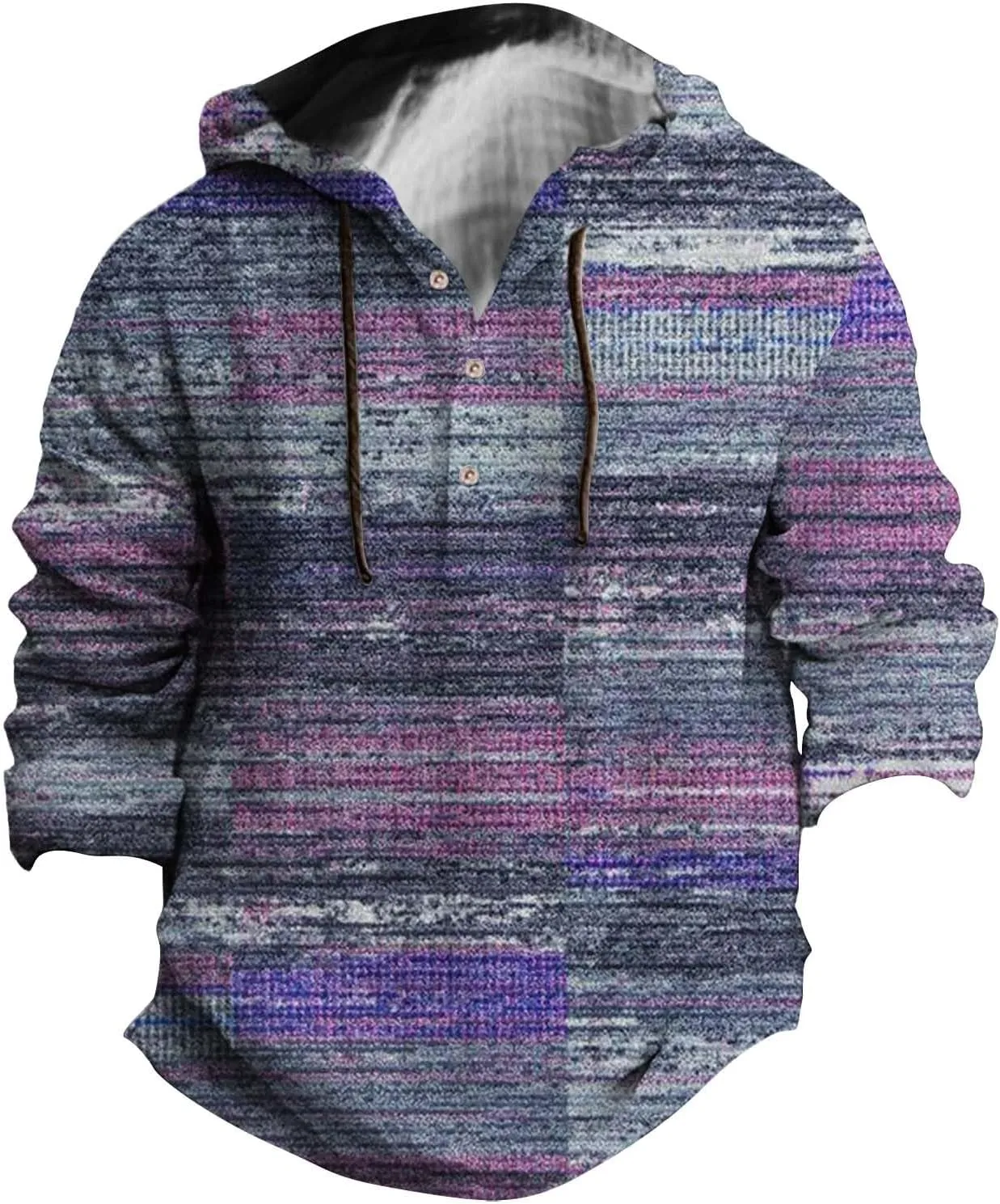 Men's Cotton Linen Sweatshirts with Hood Casual Half Button V Neck Long Sleeve Hooded Shirt Tops Hippie Pullover