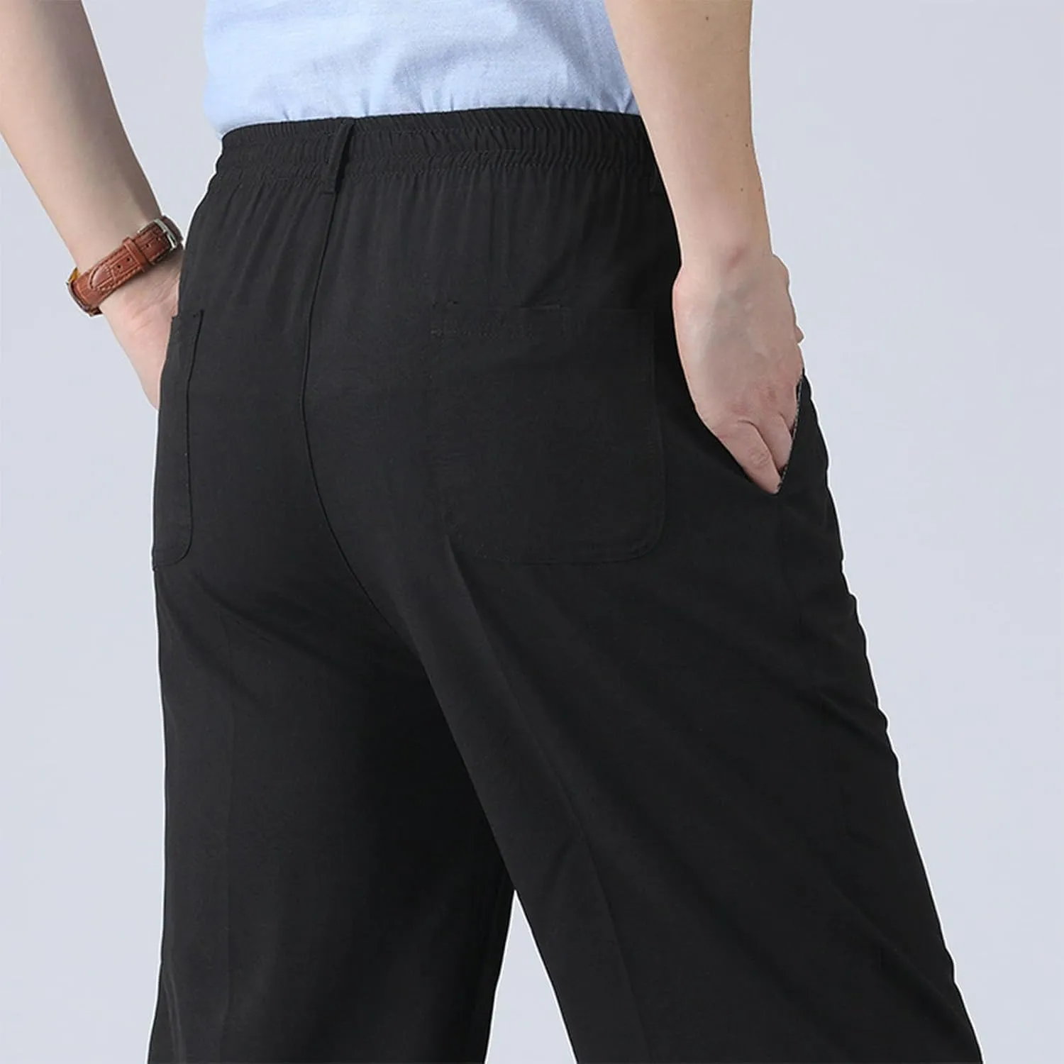 Mens Dress Pants Straight Leg Suit Pants Classic Flat Front Work Pants Casual Business Non-lron Pants Elastic Waist