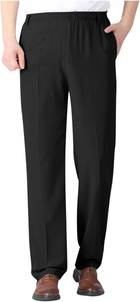 Mens Dress Pants Straight Leg Suit Pants Classic Flat Front Work Pants Casual Business Non-lron Pants Elastic Waist