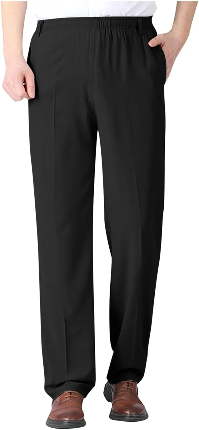 Mens Dress Pants Straight Leg Suit Pants Classic Flat Front Work Pants Casual Business Non-lron Pants Elastic Waist