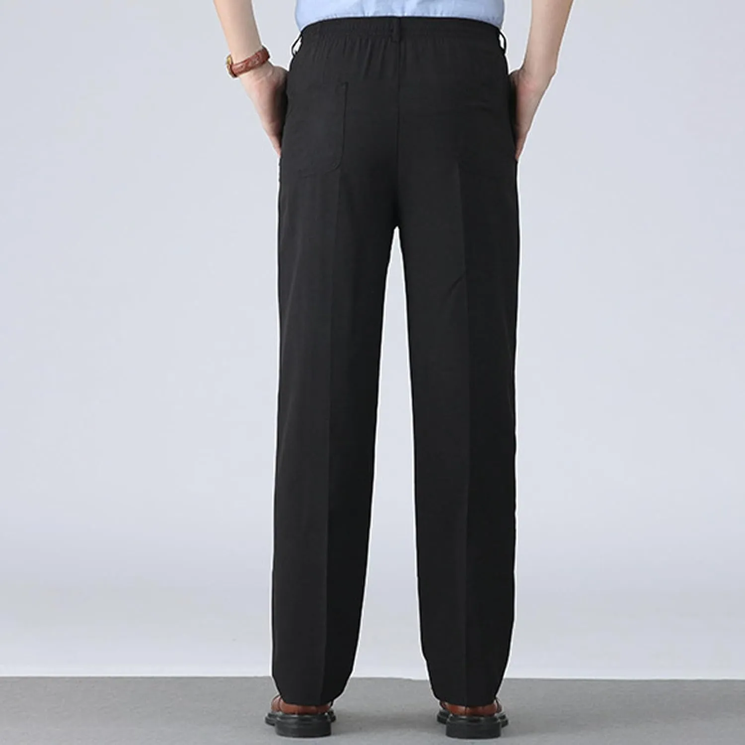 Mens Dress Pants Straight Leg Suit Pants Classic Flat Front Work Pants Casual Business Non-lron Pants Elastic Waist