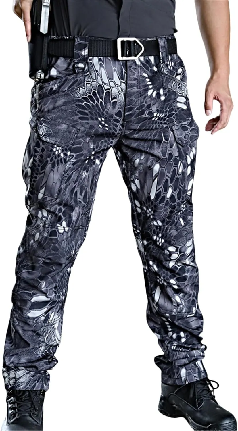 Men's Tactical Cargo Pants Solid Color Straight Leg Pants Flat Front Athletic Trousers for Outdoor Training Running