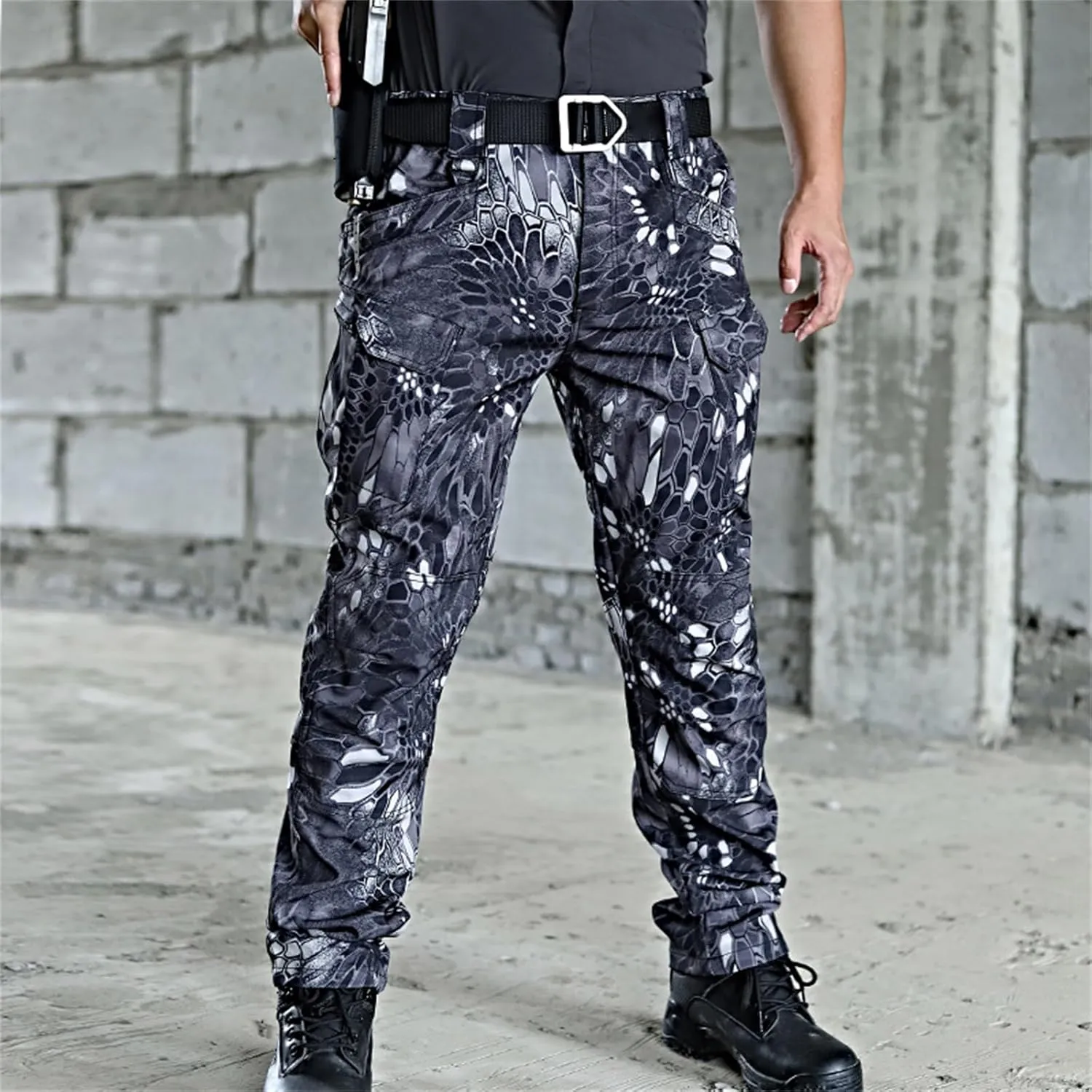 Men's Tactical Cargo Pants Solid Color Straight Leg Pants Flat Front Athletic Trousers for Outdoor Training Running