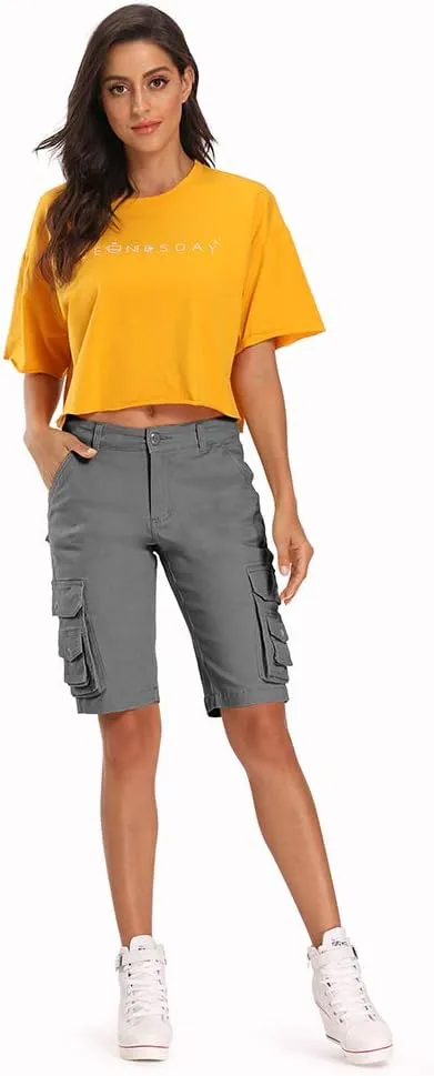 OCHENTA Women's Casual Multi-Pockets Bermuda Cargo Shorts Camo Knee Length Summer Hiking Shorts