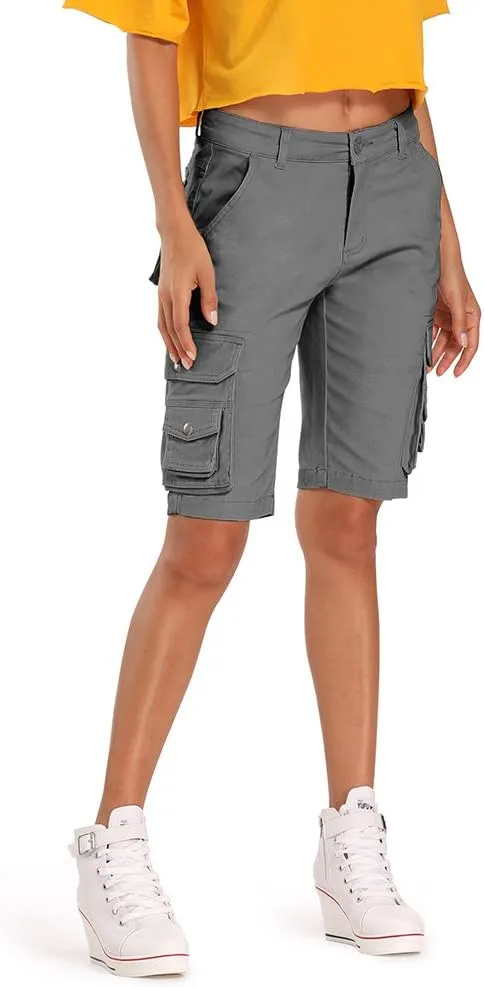 OCHENTA Women's Casual Multi-Pockets Bermuda Cargo Shorts Camo Knee Length Summer Hiking Shorts
