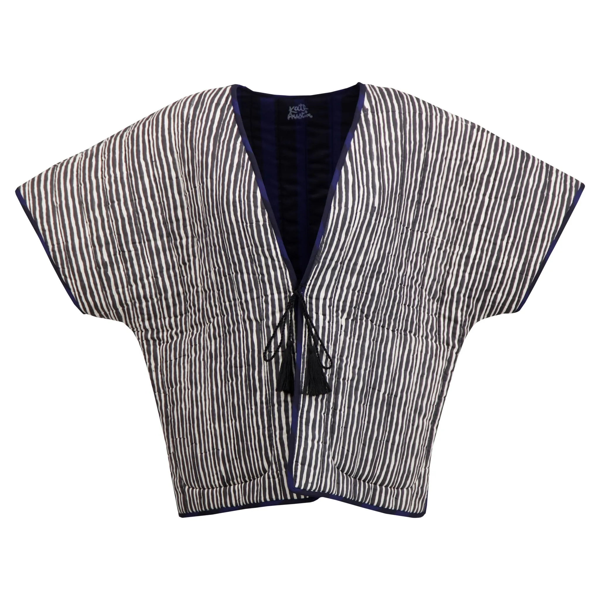 Reversible Quilted Zora Jacket in Midnight Stripe/Wavy Stripe