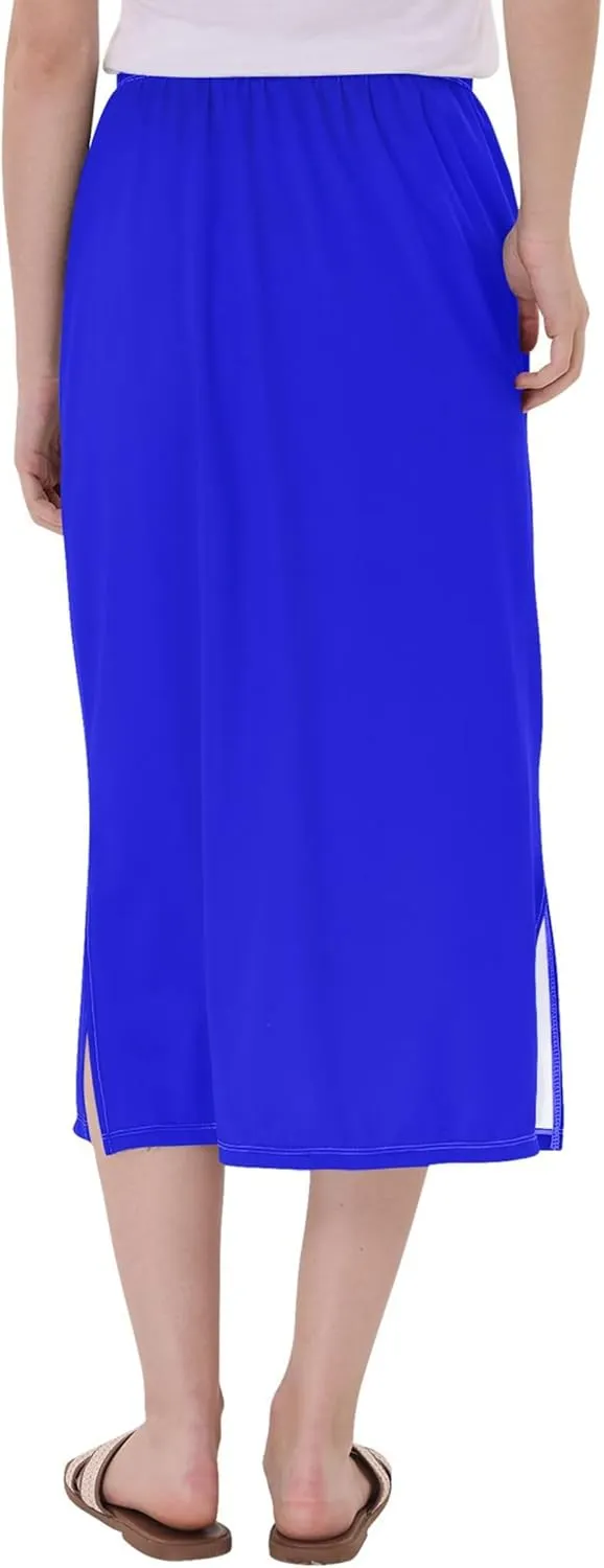 Rose Red Gradient Slit Skirt Midi Long Women Floral Straight Fit Skirt Elastic Waist Print Summer Skirts S