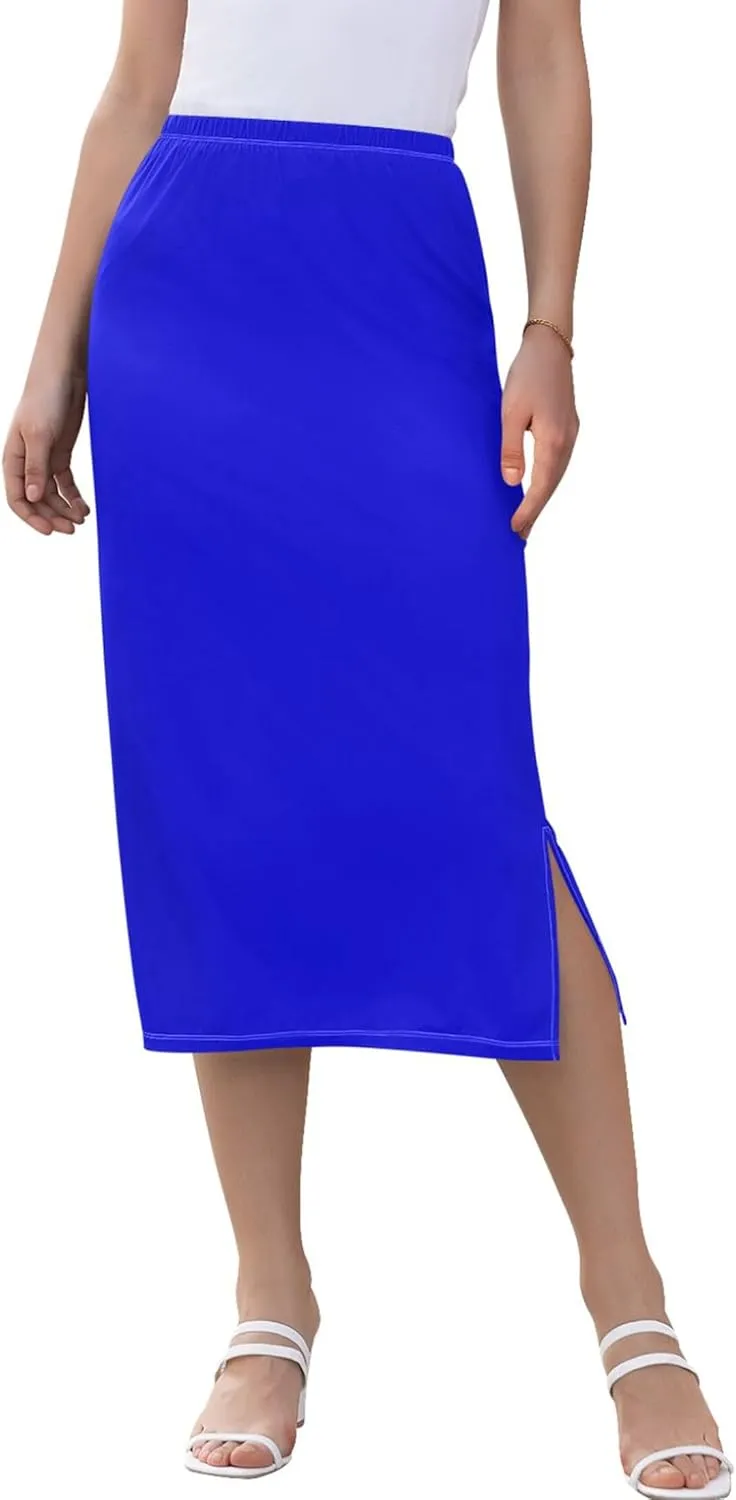 Rose Red Gradient Slit Skirt Midi Long Women Floral Straight Fit Skirt Elastic Waist Print Summer Skirts S