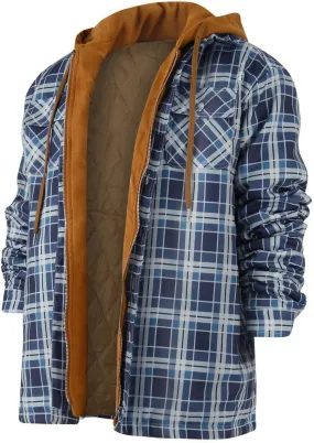 RTRDE Men's Jackets Long Sleeve Quilted Lined Shirt Jacket Zip Up Coat Outwear With Hood Jacket, M-5XL