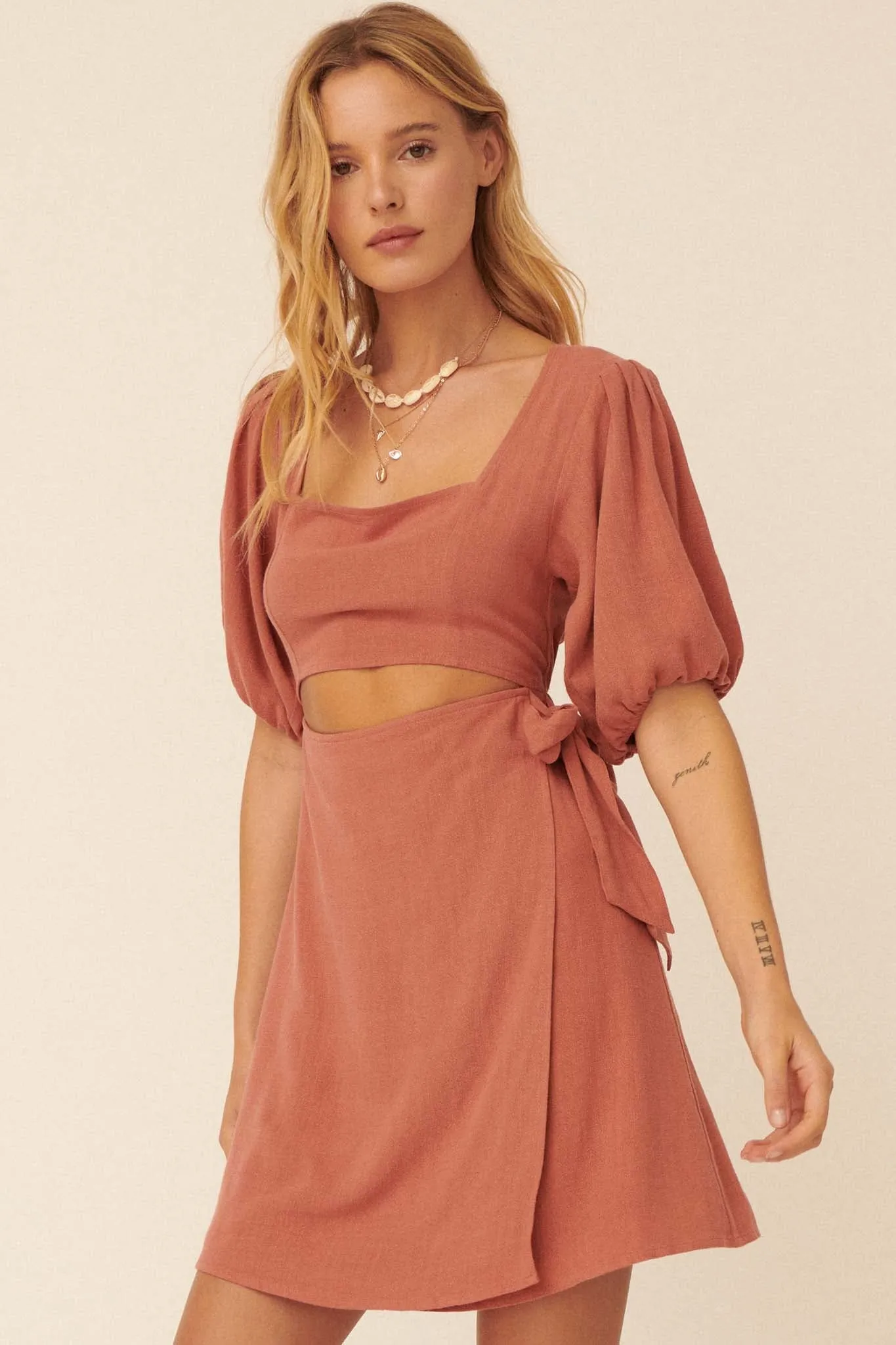 Secret Kisses Cutout Mini Wrap Dress