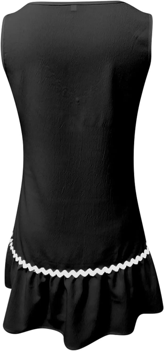Short Dress for Women Retro Sleeveless V Neck A Line Sundress Loose Wedding Summer Beach Vacation Clothes
