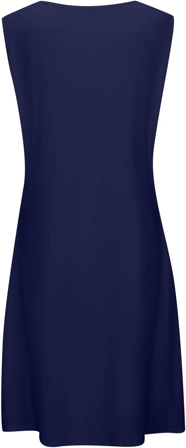 Short Summer Dresses for Women Boho Classy Button Down Sleeveless Sexy Dress with Pockets 1950S Evening Party Beachy Outfits