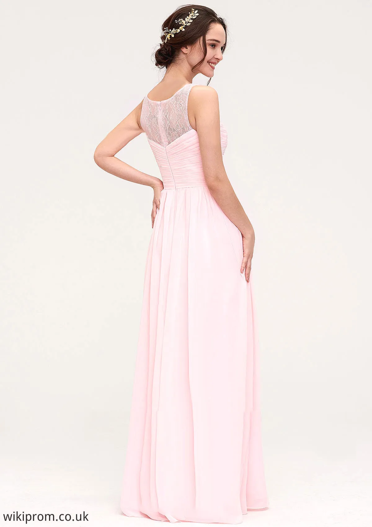 Sleeveless Chiffon A-line/Princess Long/Floor-Length Wedding Party Bridesmaid Dresses With Pleated Lace Charlie SWKP0025332