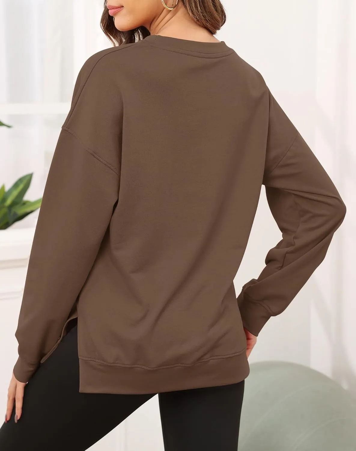 Smile Fish Women's Crewneck Sweatshirt Long Sleeve Side Split Tunic Tops Relaxed Fit Fall Shirts