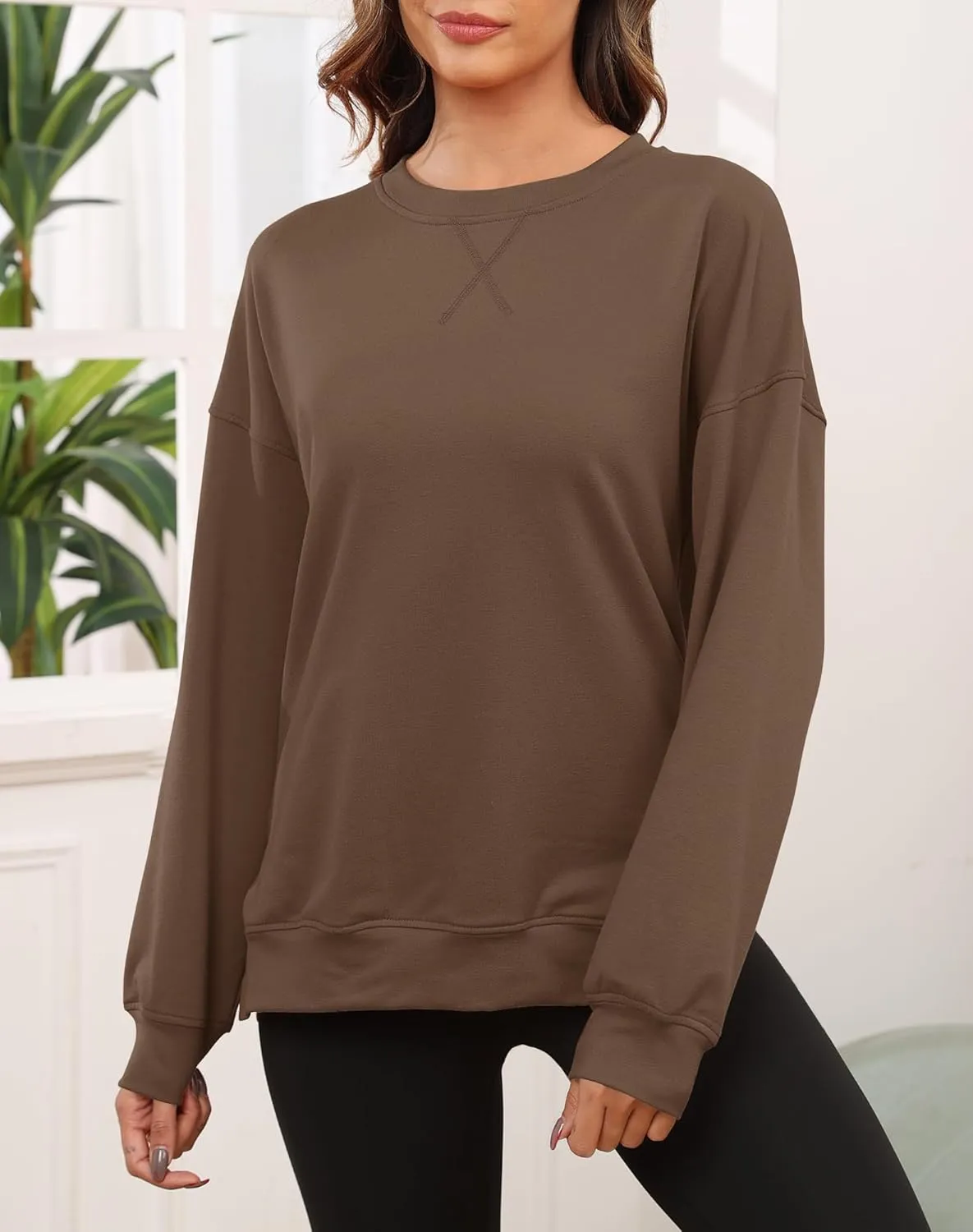 Smile Fish Women's Crewneck Sweatshirt Long Sleeve Side Split Tunic Tops Relaxed Fit Fall Shirts