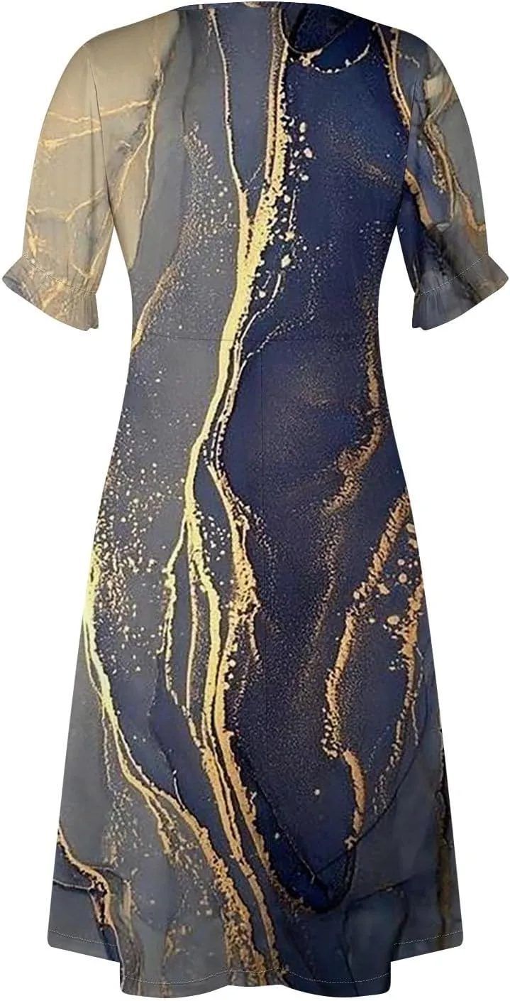 TWGONE Beach Dresses for Women 2025 Spring Trendy Floral Boho Midi Dress Casual V Neck Short Sleeve Irregular Hem Dress