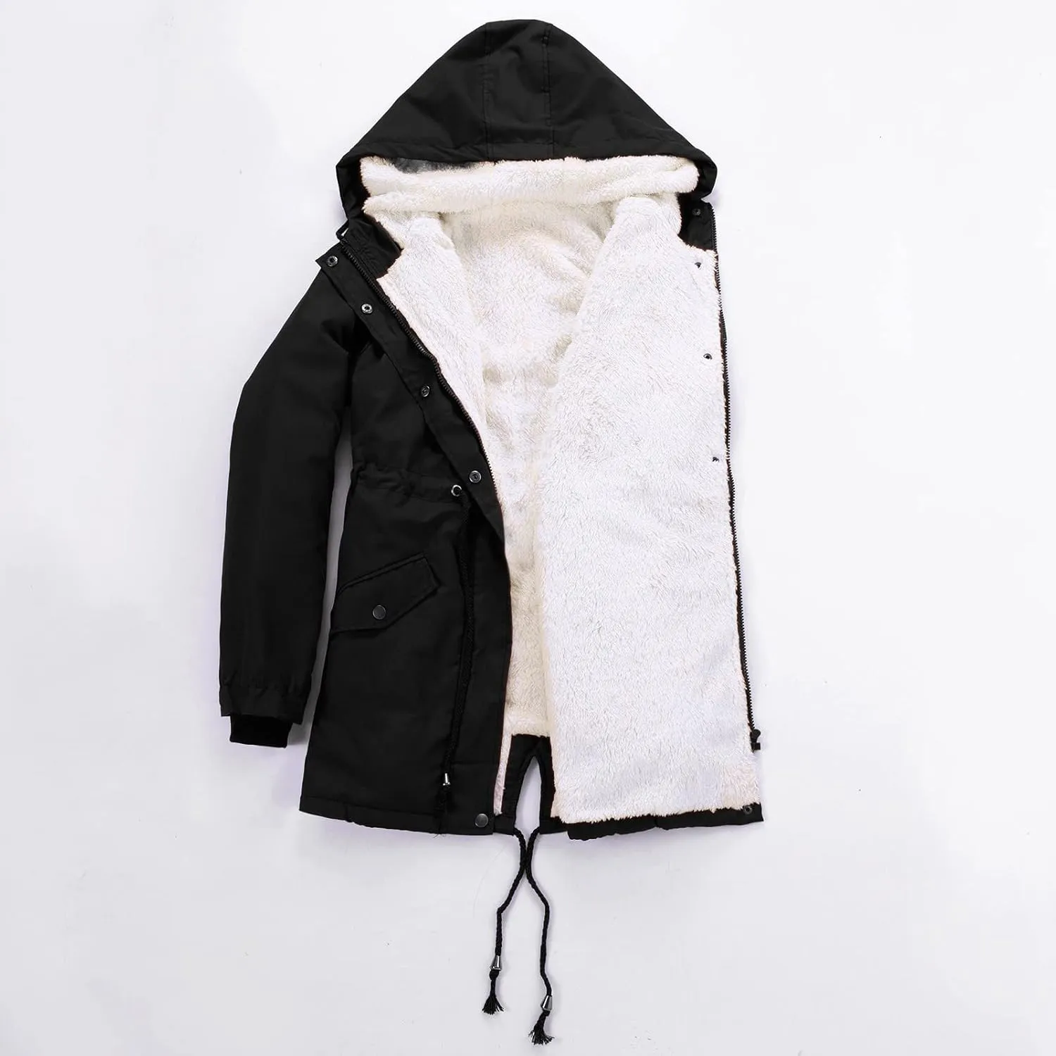 Winter Coats for Women Fleece Lined Padded Coat Plus Size Long Sleeve Drawstring Quilted Outwear Loose Warm Outwear