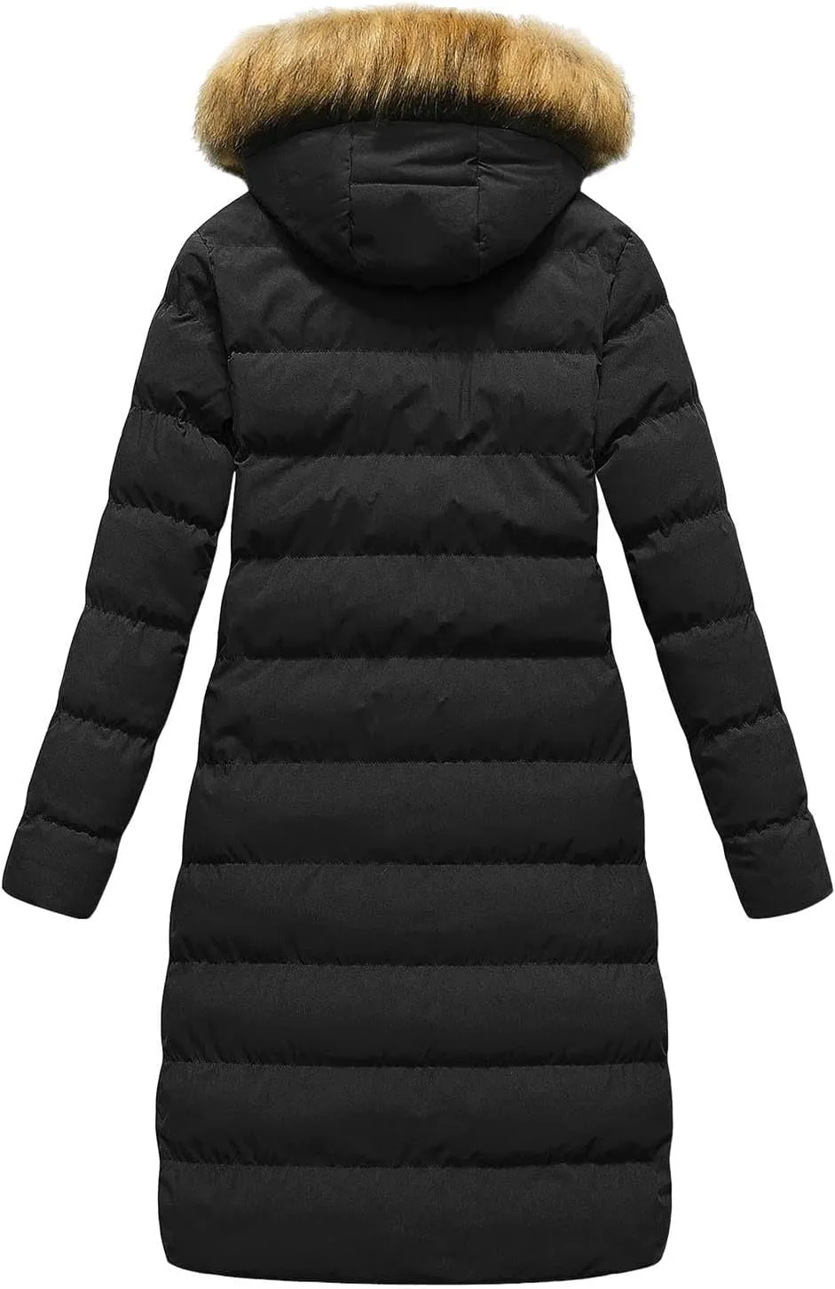 Womens 2024 Winter Windproof Long Puffer Coat with Hood Long Sleeve Quilted Down Jacket Insulated Fitted Soft Overcoat